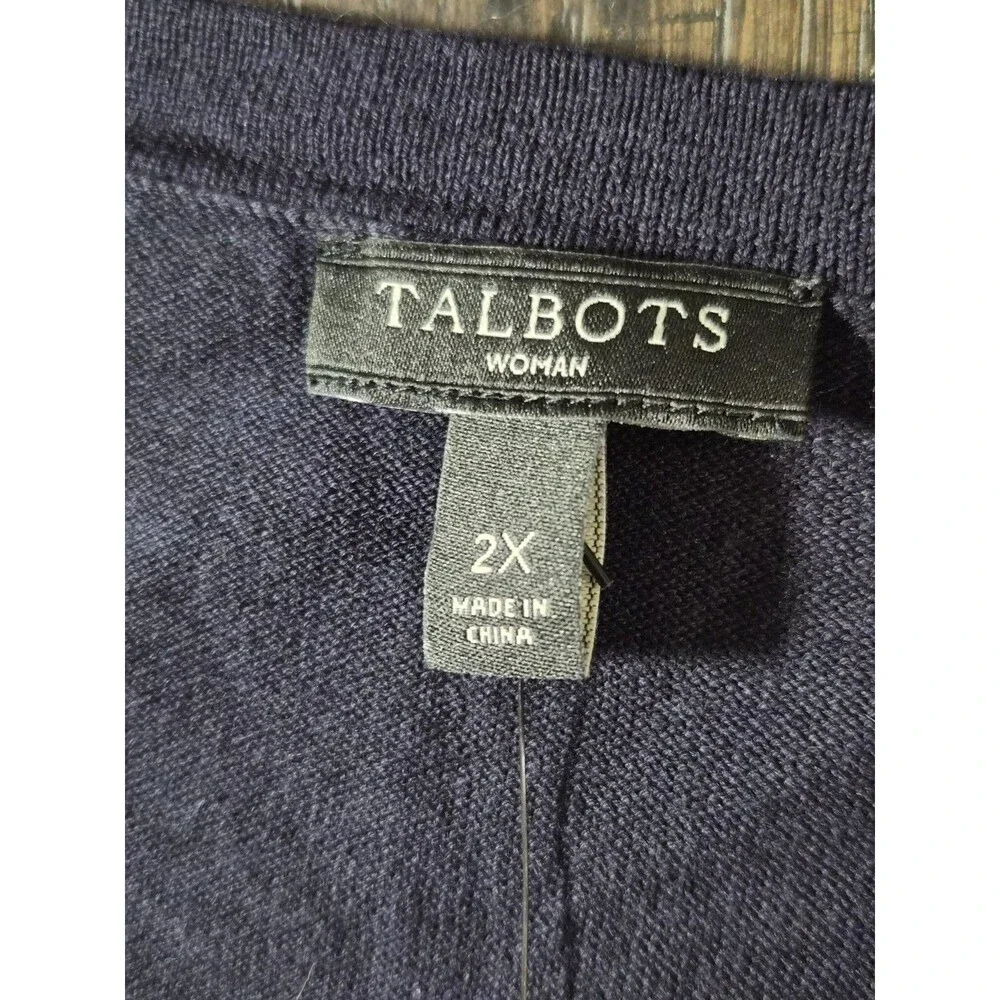 Talbots Navy Blue Short Sleeve Crochet Knit Cardigan Sweater Womens Plus Size 2X